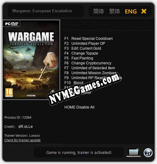 Treinador liberado para Wargame: European Escalation [v1.0.7]