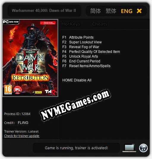 Treinador liberado para Warhammer 40,000: Dawn of War II Retribution [v1.0.3]