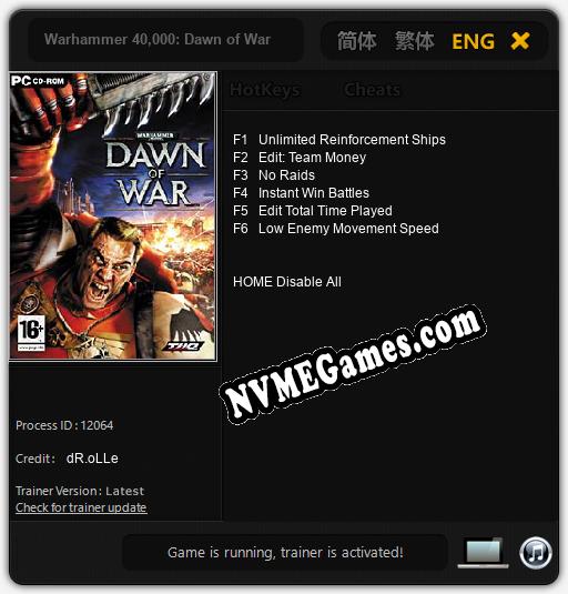 Warhammer 40,000: Dawn of War: Cheats, Trainer +6 [dR.oLLe]