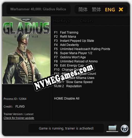 Warhammer 40,000: Gladius Relics of War: Treinador (V1.0.28)