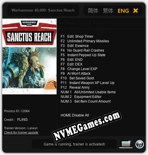 Treinador liberado para Warhammer 40,000: Sanctus Reach [v1.0.6]