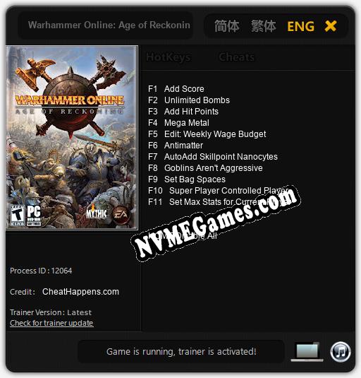 Treinador liberado para Warhammer Online: Age of Reckoning [v1.0.5]