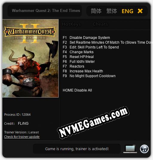 Warhammer Quest 2: The End Times: Trainer +9 [v1.6]