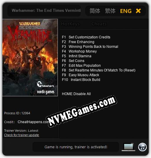 Warhammer: The End Times Vermintide: Treinador (V1.0.99)