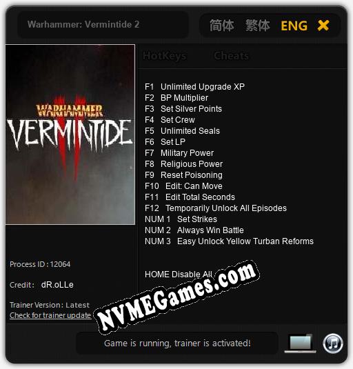 Warhammer: Vermintide 2: Cheats, Trainer +15 [dR.oLLe]