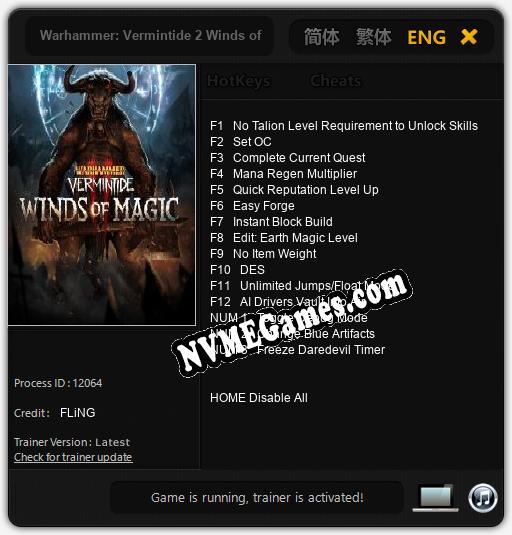 Warhammer: Vermintide 2 Winds of Magic: Cheats, Trainer +15 [FLiNG]