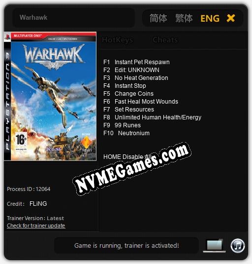 Treinador liberado para Warhawk [v1.0.1]