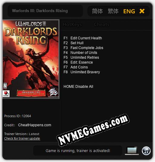 Treinador liberado para Warlords III: Darklords Rising [v1.0.4]