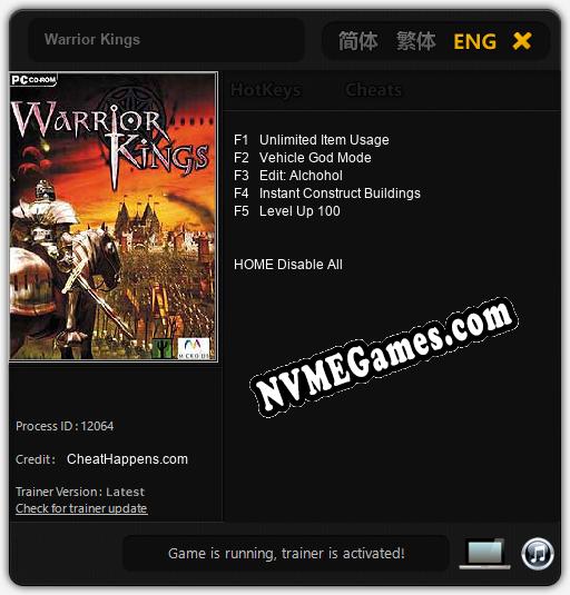 Treinador liberado para Warrior Kings [v1.0.5]