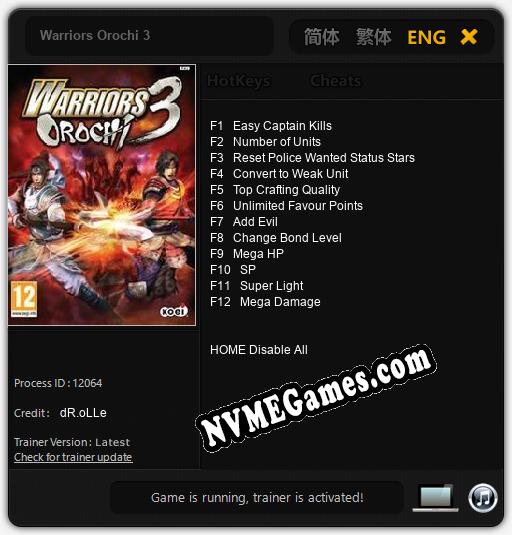 Warriors Orochi 3: Treinador (V1.0.85)