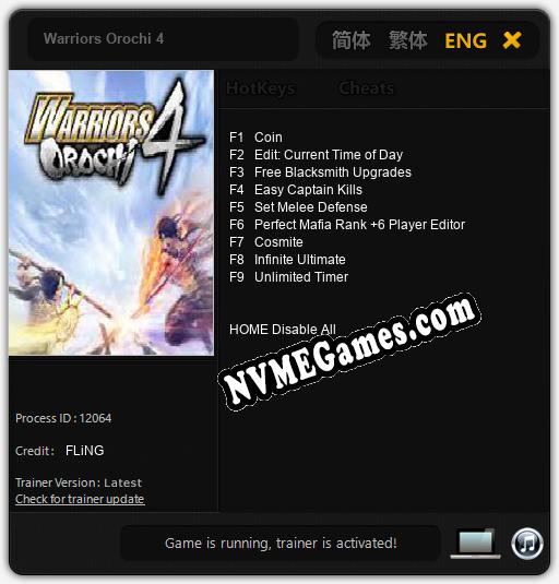 Treinador liberado para Warriors Orochi 4 [v1.0.8]