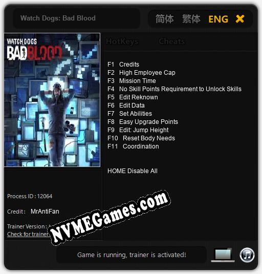 Treinador liberado para Watch Dogs: Bad Blood [v1.0.2]