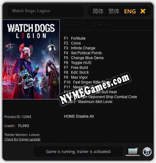 Treinador liberado para Watch Dogs: Legion [v1.0.3]