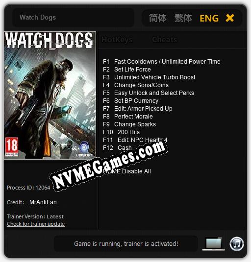 Treinador liberado para Watch Dogs [v1.0.9]