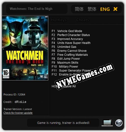 Treinador liberado para Watchmen: The End Is Nigh [v1.0.6]