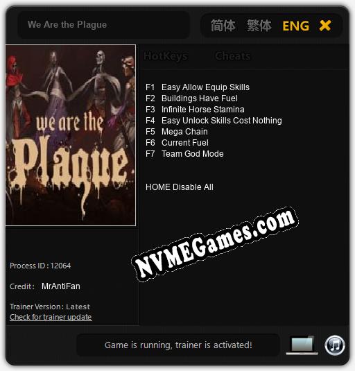 Treinador liberado para We Are the Plague [v1.0.9]