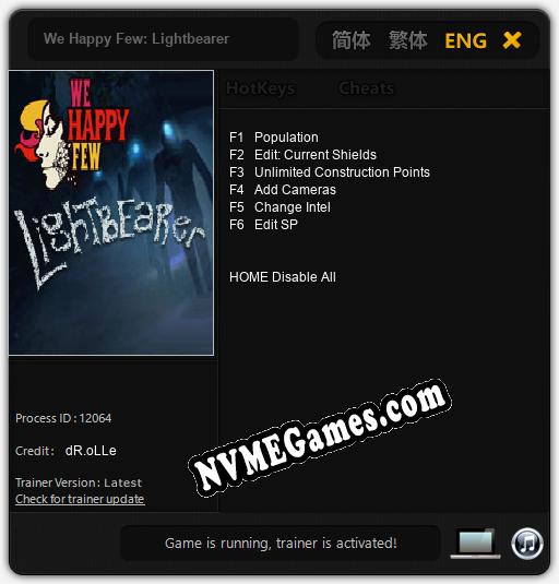 Treinador liberado para We Happy Few: Lightbearer [v1.0.2]