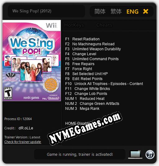 Treinador liberado para We Sing Pop! (2012) [v1.0.7]