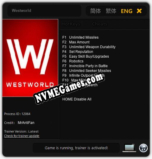 Westworld: Cheats, Trainer +11 [MrAntiFan]