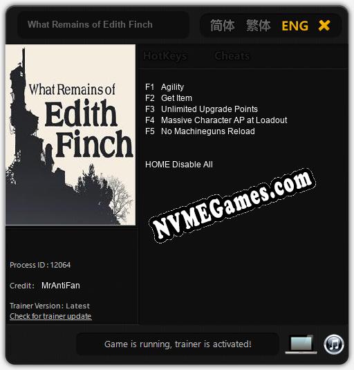 Treinador liberado para What Remains of Edith Finch [v1.0.7]
