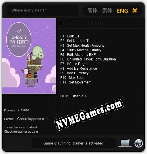 Where is my Heart?: Cheats, Trainer +11 [CheatHappens.com]