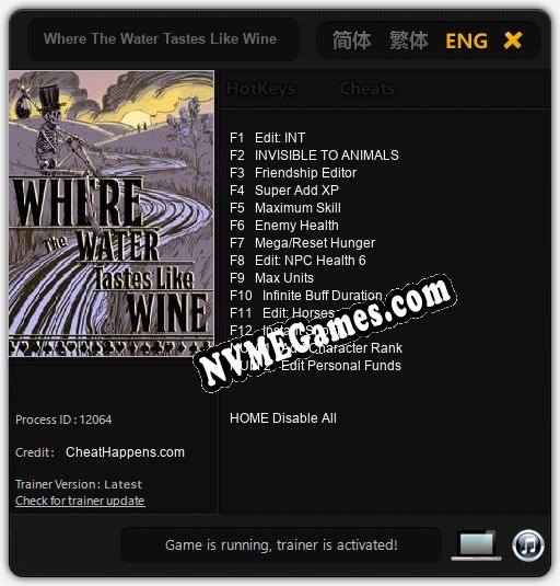 Where The Water Tastes Like Wine: Treinador (V1.0.32)