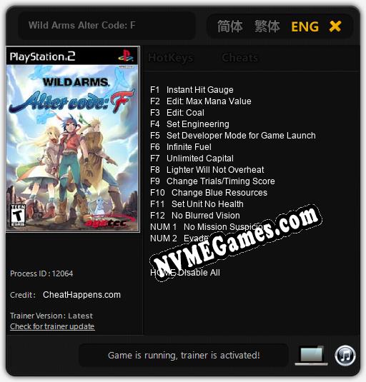 Treinador liberado para Wild Arms Alter Code: F [v1.0.8]