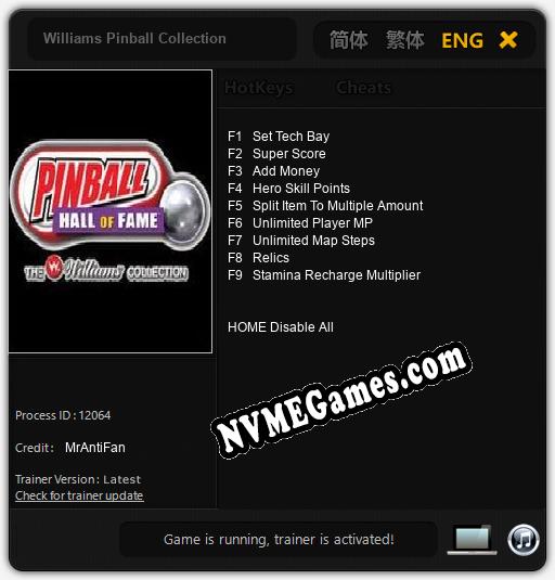 Treinador liberado para Williams Pinball Collection [v1.0.5]