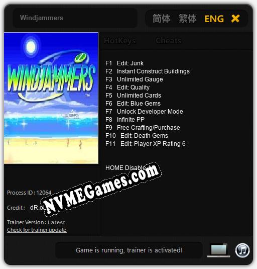 Treinador liberado para Windjammers [v1.0.4]