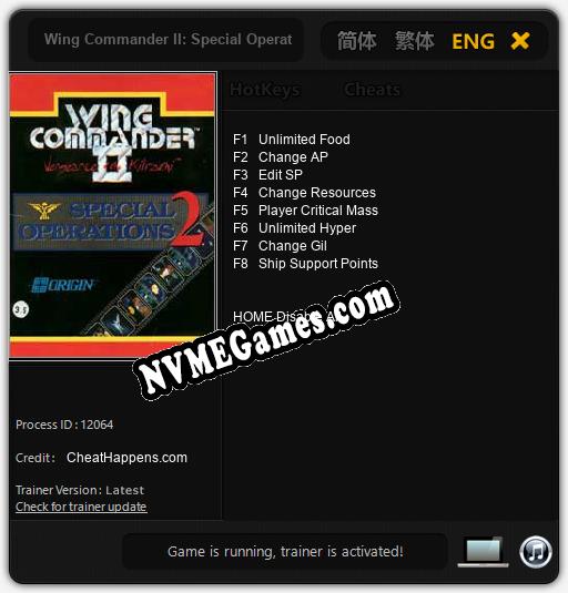 Wing Commander II: Special Operations 2: Cheats, Trainer +8 [CheatHappens.com]