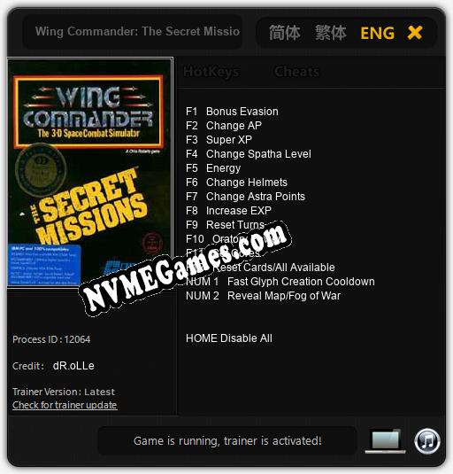 Treinador liberado para Wing Commander: The Secret Missions [v1.0.4]