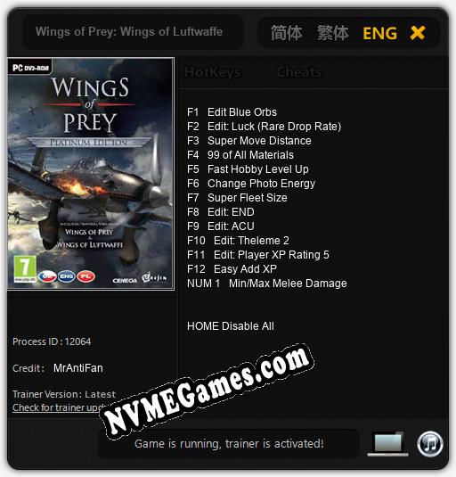 Wings of Prey: Wings of Luftwaffe: Treinador (V1.0.95)