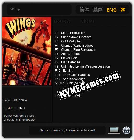 Wings: Trainer +13 [v1.9]