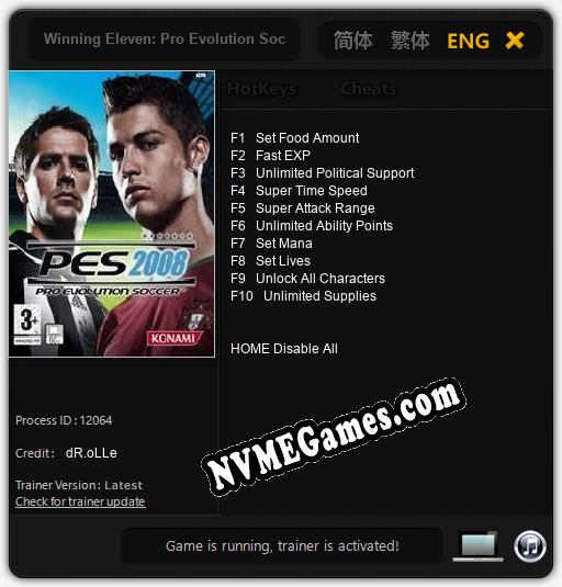 Treinador liberado para Winning Eleven: Pro Evolution Soccer 2008 [v1.0.1]