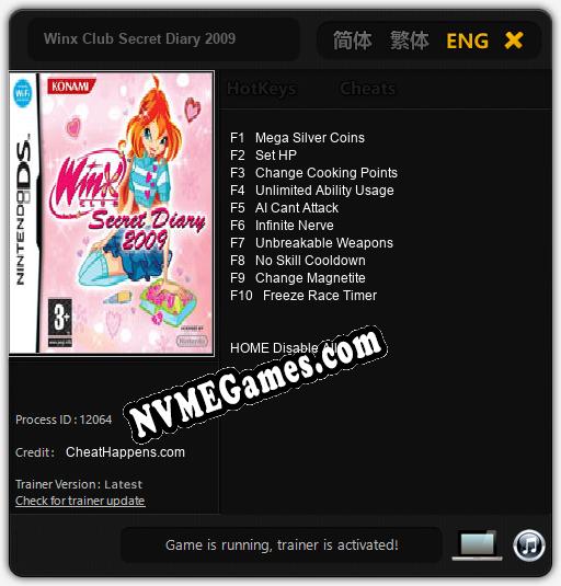 Winx Club Secret Diary 2009: Cheats, Trainer +10 [CheatHappens.com]