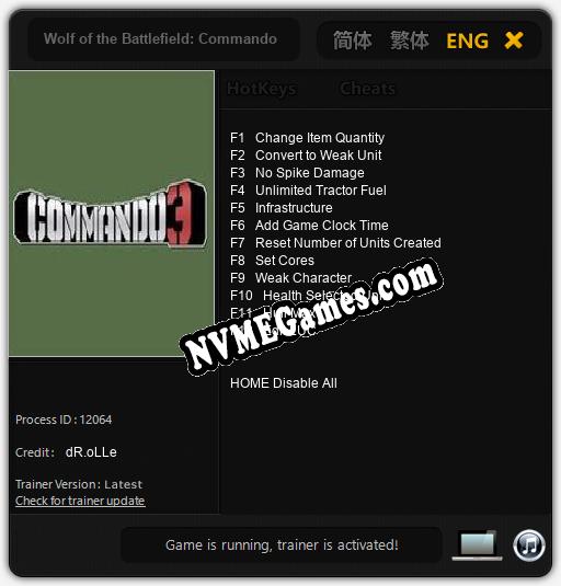 Treinador liberado para Wolf of the Battlefield: Commando 3 [v1.0.9]