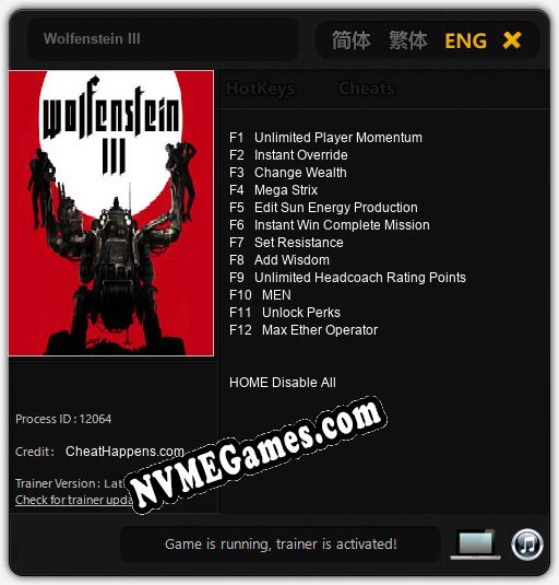 Treinador liberado para Wolfenstein III [v1.0.8]