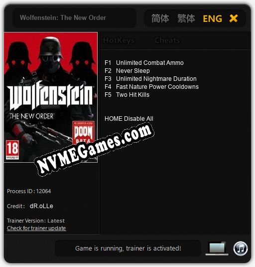 Wolfenstein: The New Order: Treinador (V1.0.20)