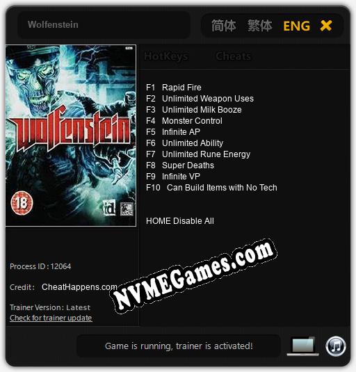 Wolfenstein: Treinador (V1.0.78)