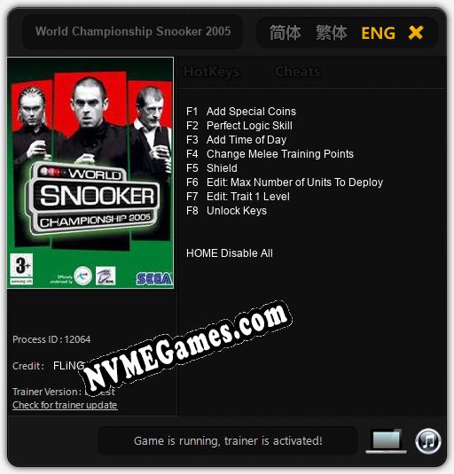 World Championship Snooker 2005: Treinador (V1.0.79)