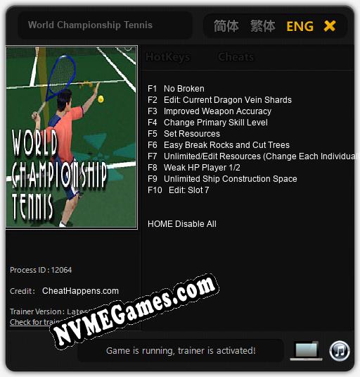 World Championship Tennis: Cheats, Trainer +10 [CheatHappens.com]