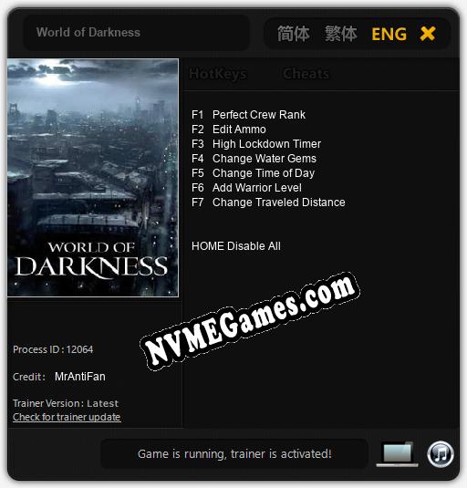 Treinador liberado para World of Darkness [v1.0.8]