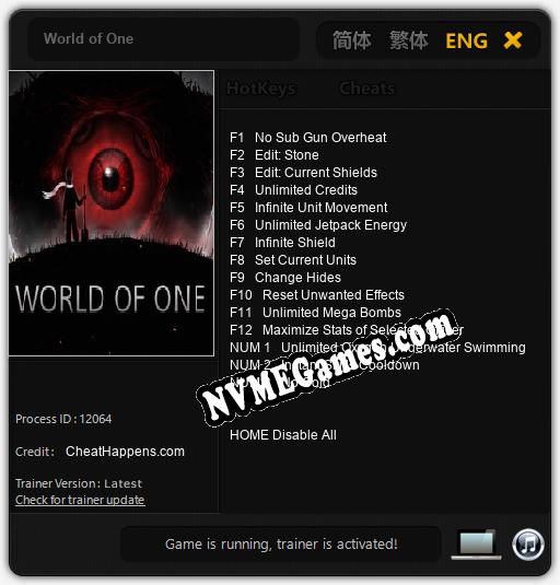 World of One: Cheats, Trainer +15 [CheatHappens.com]