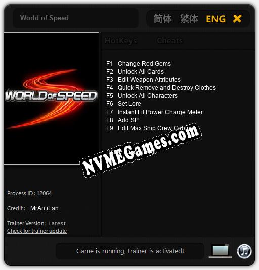 World of Speed: Trainer +9 [v1.3]