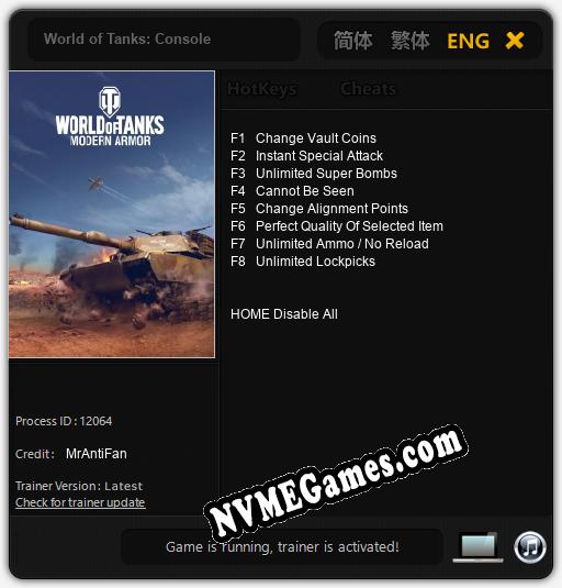 Treinador liberado para World of Tanks: Console [v1.0.5]