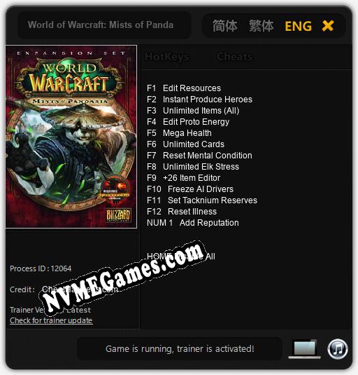 World of Warcraft: Mists of Pandaria: Treinador (V1.0.70)