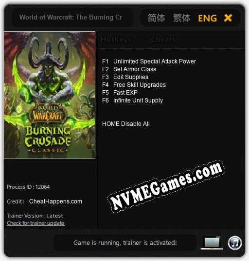 World of Warcraft: The Burning Crusade Classic: Treinador (V1.0.29)