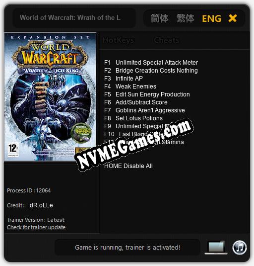 World of Warcraft: Wrath of the Lich King: Treinador (V1.0.5)