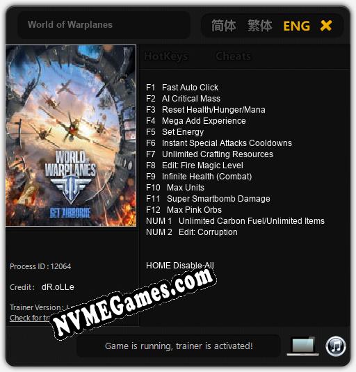 World of Warplanes: Cheats, Trainer +14 [dR.oLLe]