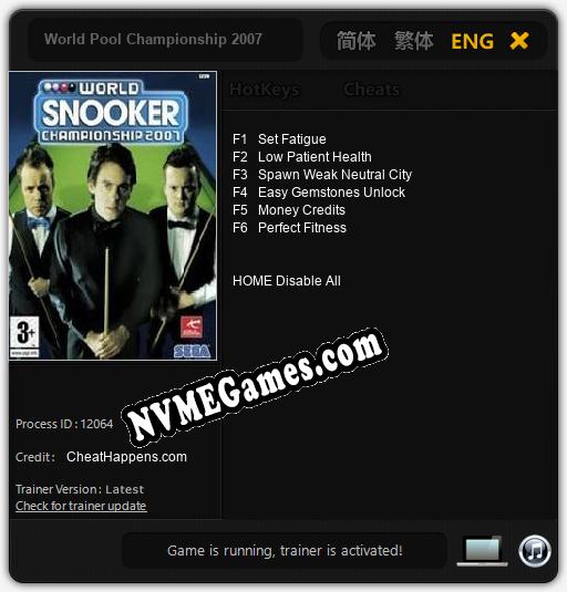 World Pool Championship 2007: Cheats, Trainer +6 [CheatHappens.com]